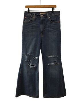Levi's, Ribcage Bell Bottom Jeans, Distessed, Dark W/ White Wash, Women's Sz 32,